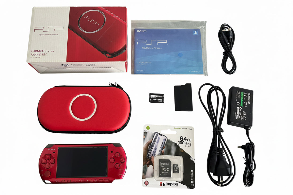 PSP 3000 – Carnival Red | 64GB | Fully Set Up | Boxed